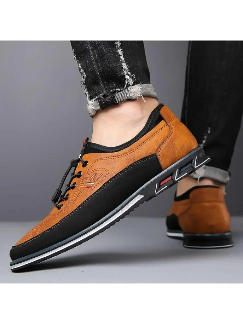 Men's Orange Textured Pebbled Leather Pointed Toe Comfort Driving Loafers Shoes